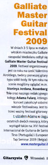 "Galliate Master Guitar Festival 2009" - relacja w magazynie "Gitarzysta" (wrzesień 2009).