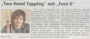 "Two hand tapping mit Fool-X" Magdeburger Volksstimme 31.08.2006r.